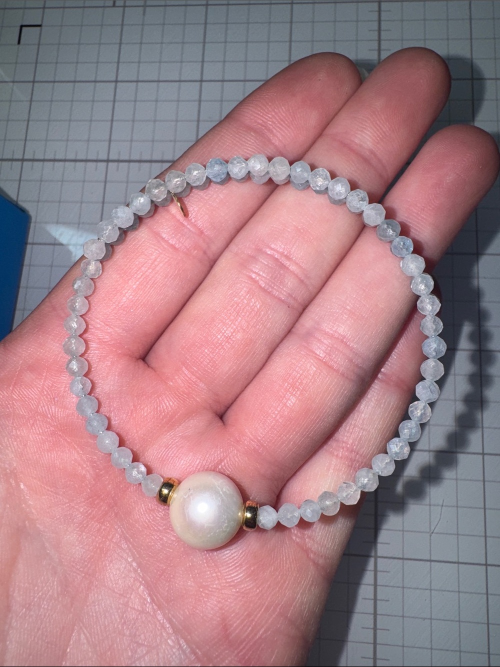 Genusis Freshwater Pearl & Aquamarine 18K Gold over Silver Wrap Bracelet